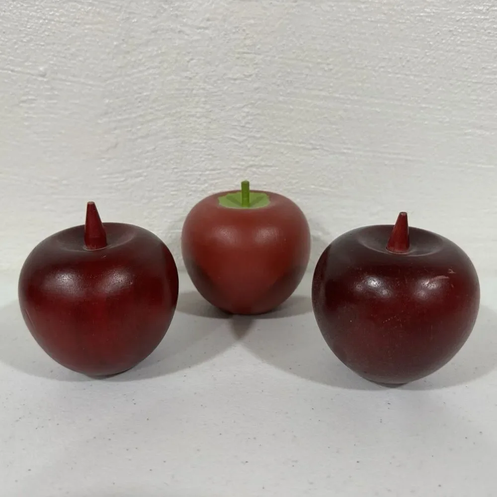 Set of 3 Vintage Decorative Red Wooden Apples Home/Kitchen Decor